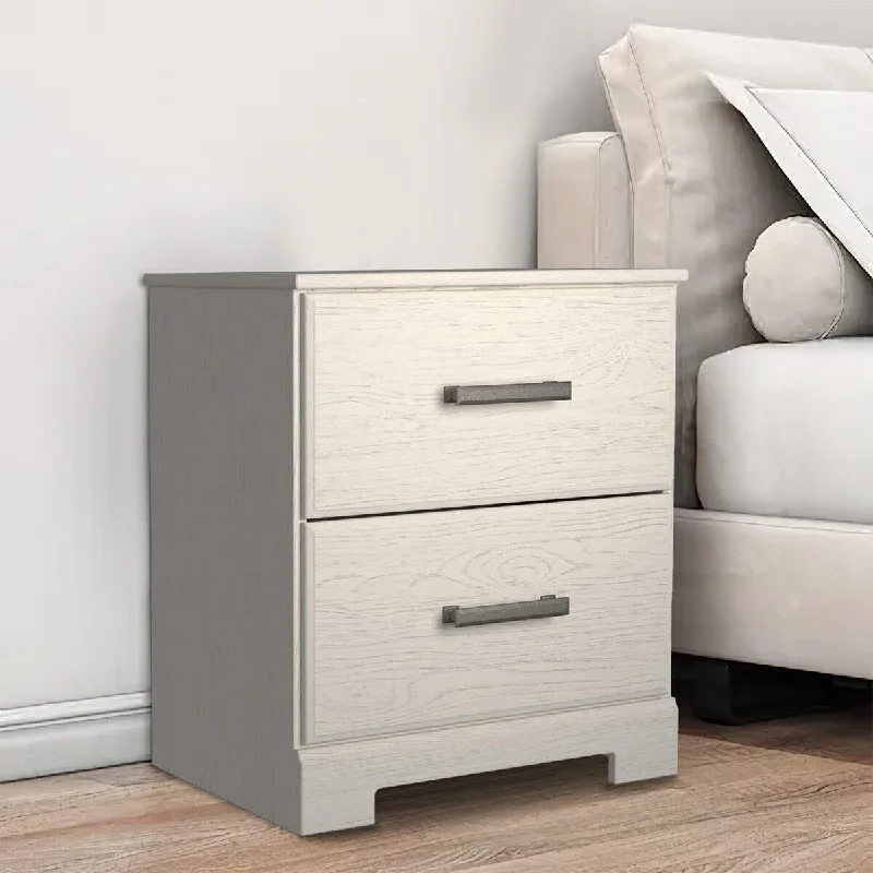 24 Inch Modern Rustic Composite Wood Nightstand, 2 Drawers, Oak White