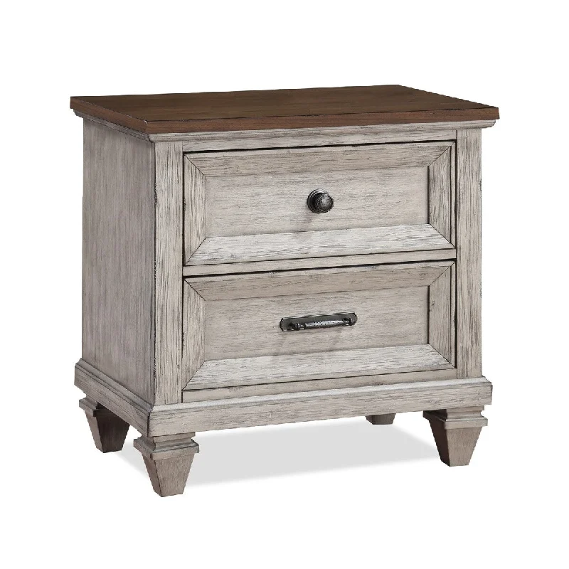 29 Inch Henry Nightstand with 2 Drawers and USB Port, Distressed Wood, Cream and Brown