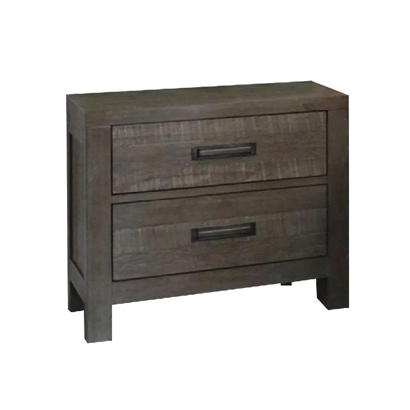 29 Inch Min Pine Wood 2 Drawer Nightstand, Distressed Rustic Gray