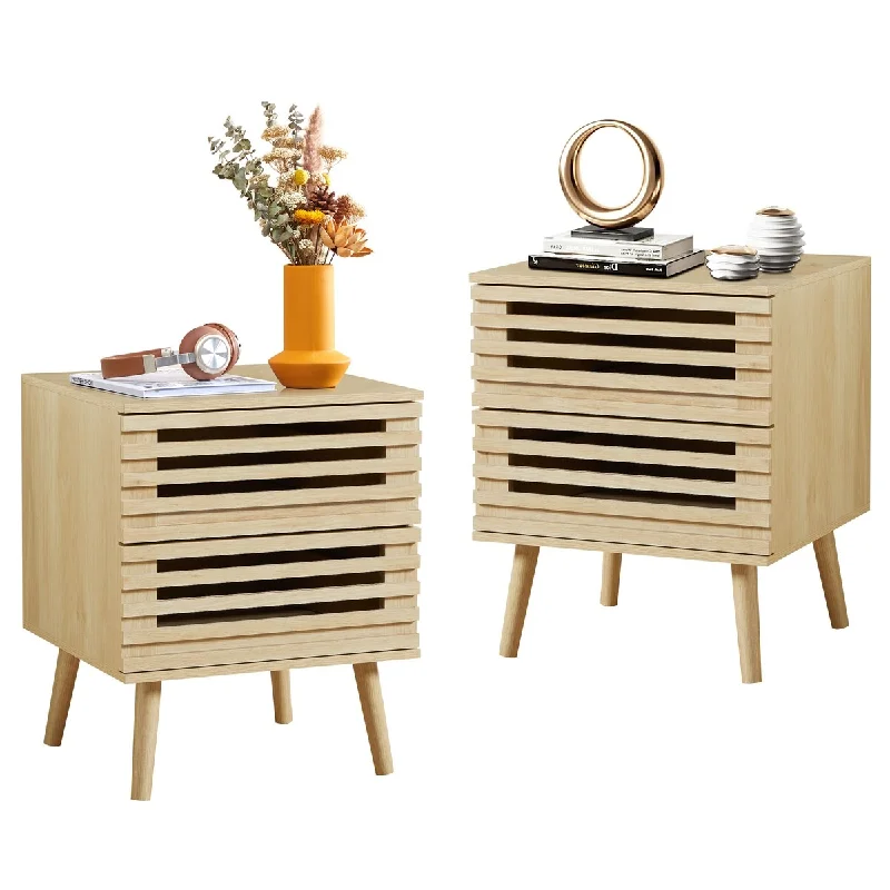 2PCS Nightstands with 2 Hollowed-Out Drawers