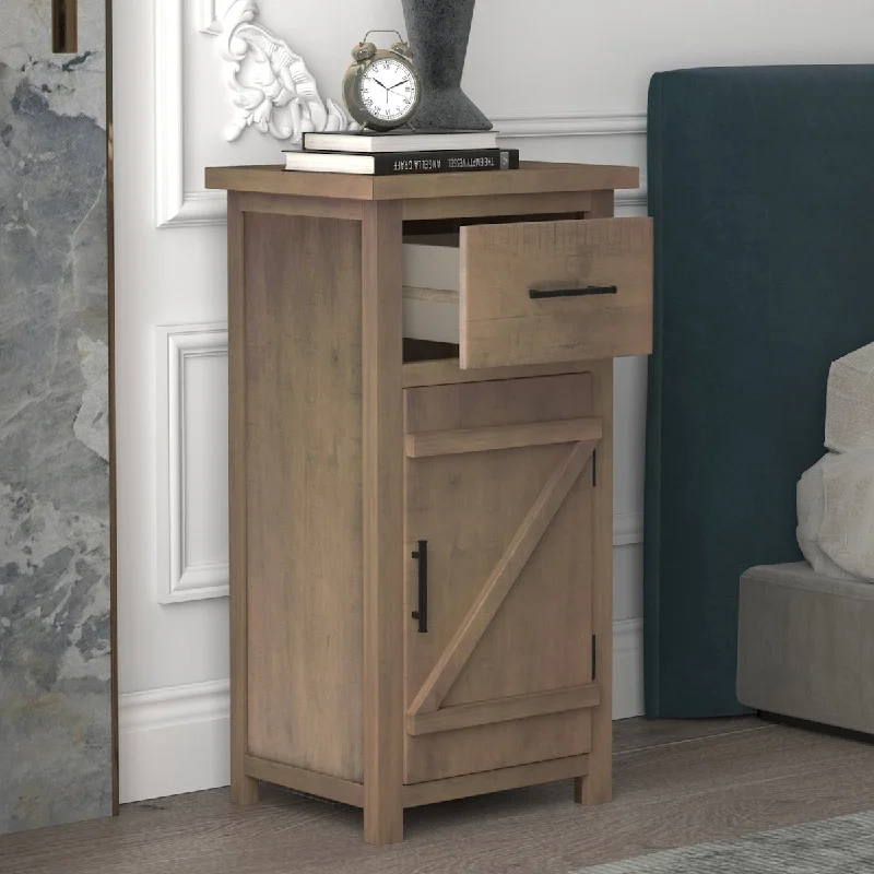 33.8''H Vintage Z-Patter Wood 1-drawer Nightstand with Flipping Cabinet