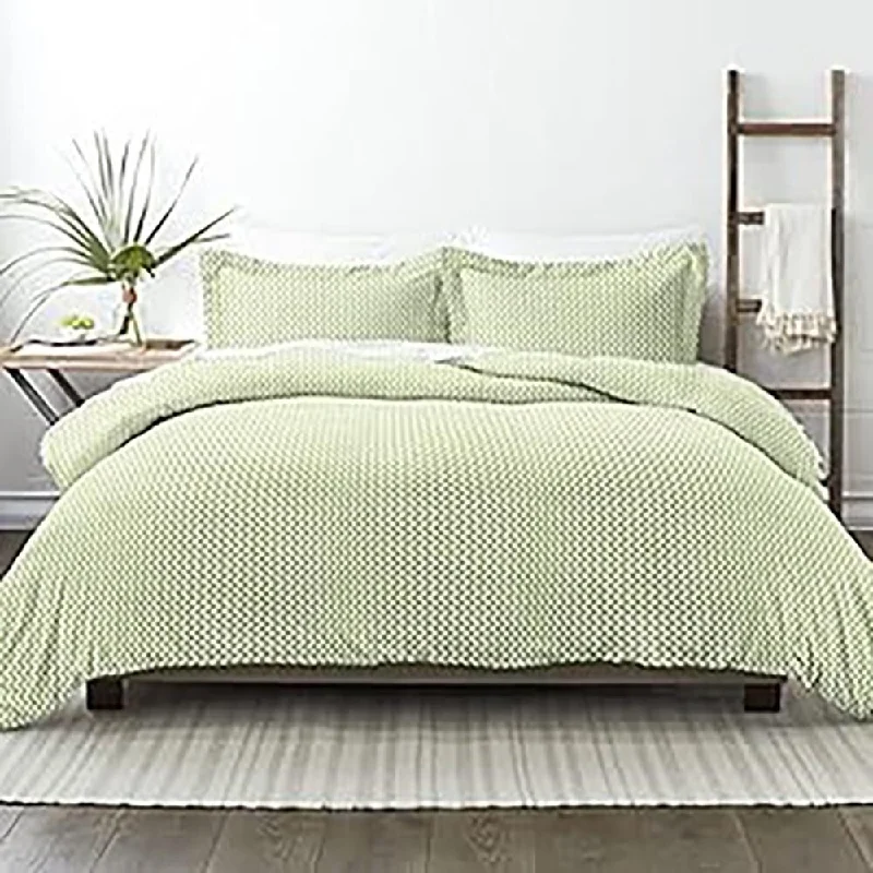 3pc Full/Queen Premium Puffed Chevron Duvet Cover Set Sage