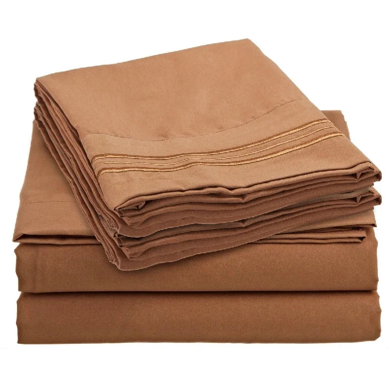 4 Piece 1600 Count Super Soft Sheet Set King Mocha Chocolate