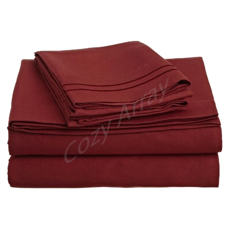 4 Piece 1600 Count Super Soft Sheet Set Twin Red