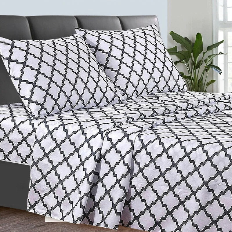 4 Piece 1800 Count Egyptian Sheet Set Twin White Grey