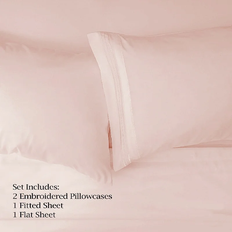 4-Piece Blush Sheet Set 2000 Embroidery Soft Cozy 12" Deep Pocket