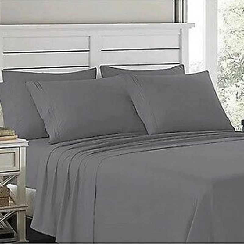 4 Piece Deep Pocket 1900 Fitted Sheet Set Cal King Gray