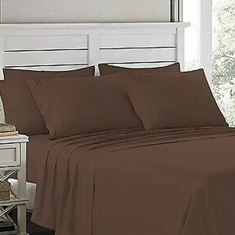 4 Piece Deep Pocket 1900 Fitted Sheet Set Full Chocolate Brown