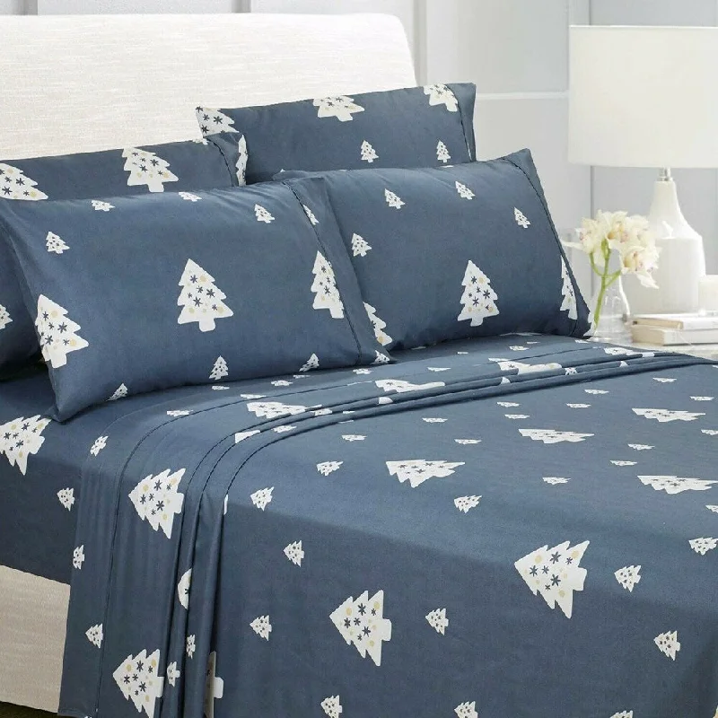 6-Piece Egyptian Comfort 1800 Series Ultra Twin Indigo Festival Trees