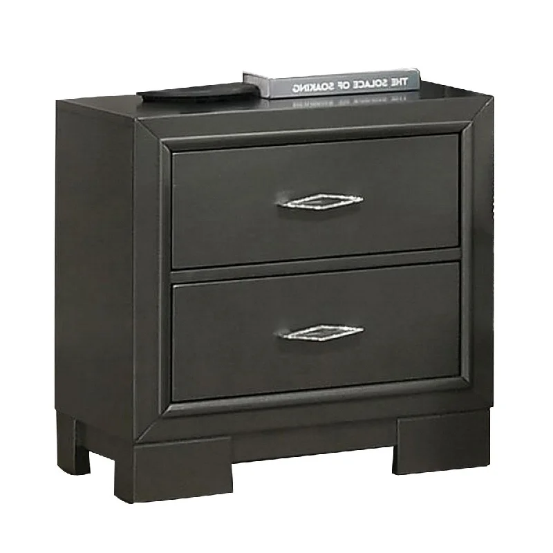 Aliso 23 Inch Nightstand, 2 Drawers, Bracket Feet, Solid Wood, Dark Gray