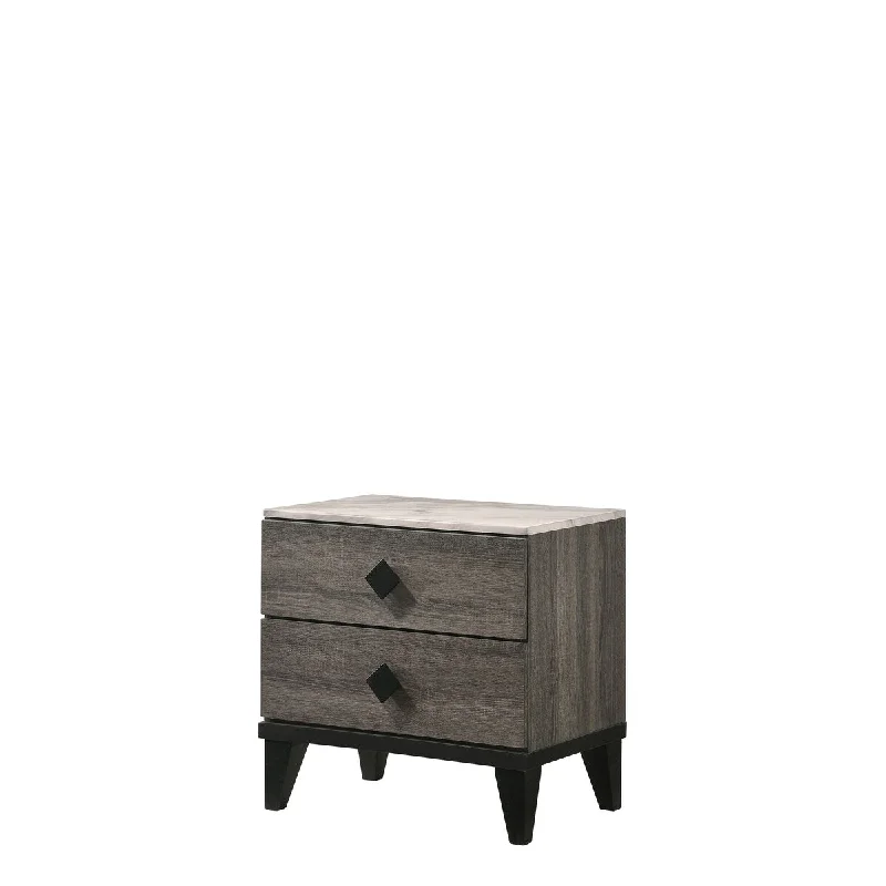 Avantika Nightstand, Faux Marble & Rustic Gray Oak