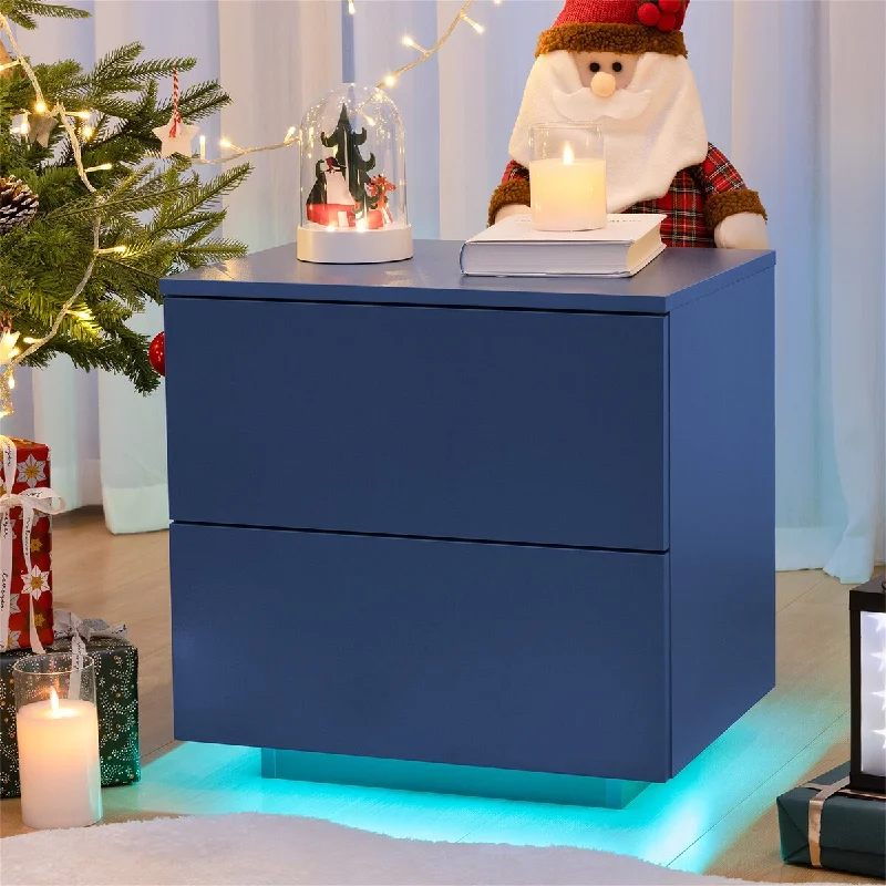 Blue LED Nightstand with 2 Drawers