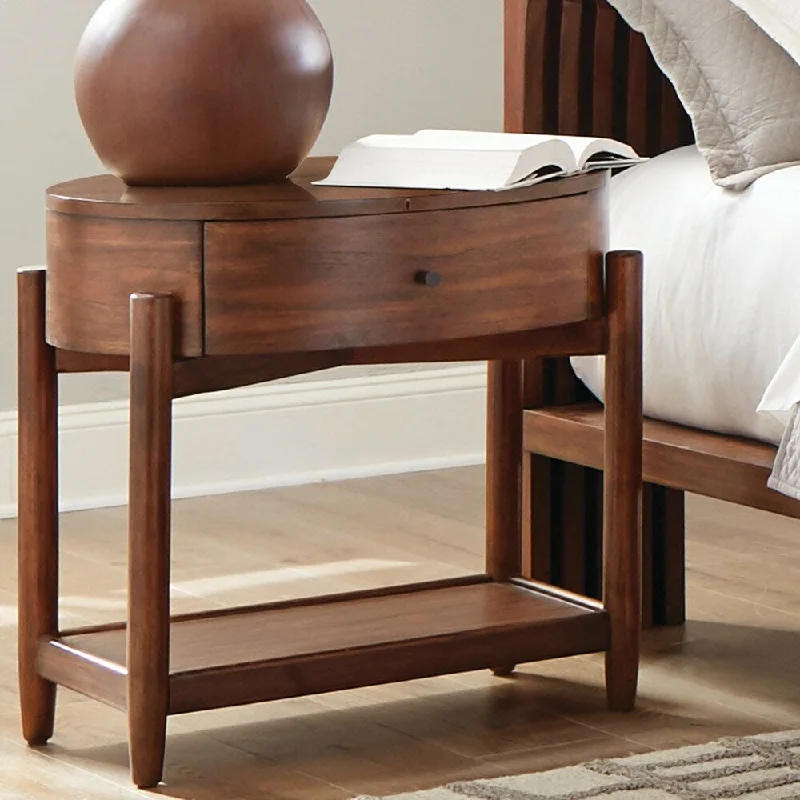 Carson Carrington Vilhelmina Teak Oval Wood Top Nightstand