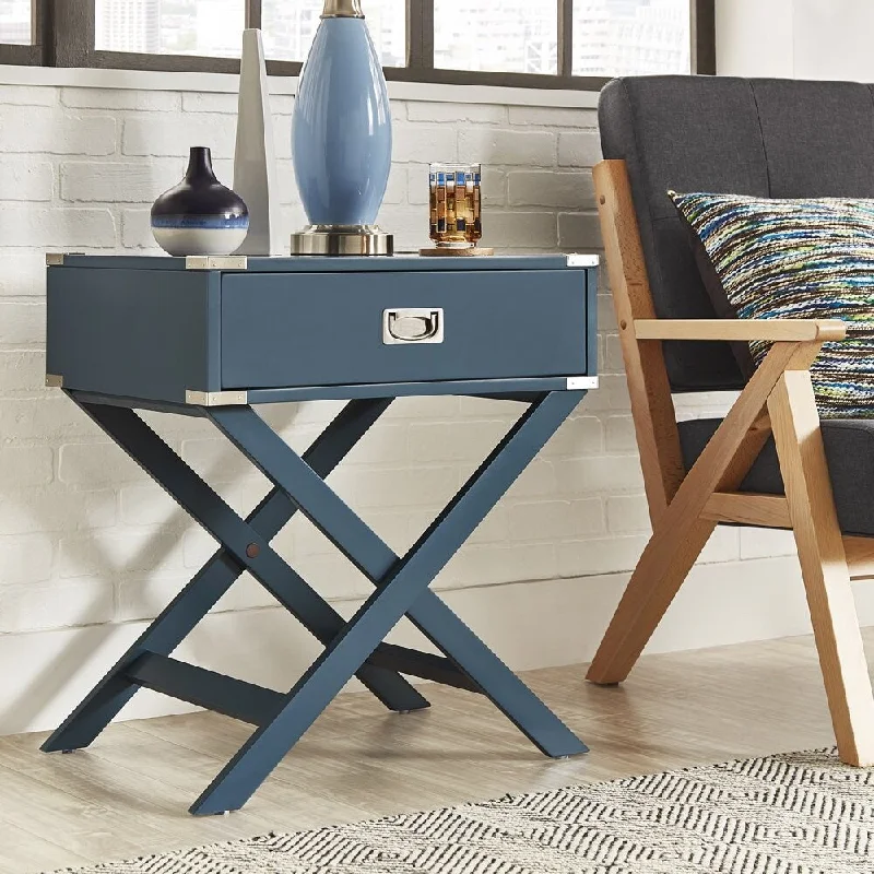 Chelsea Lane X-Base 1-Drawer Nightstand Side Table, Blue