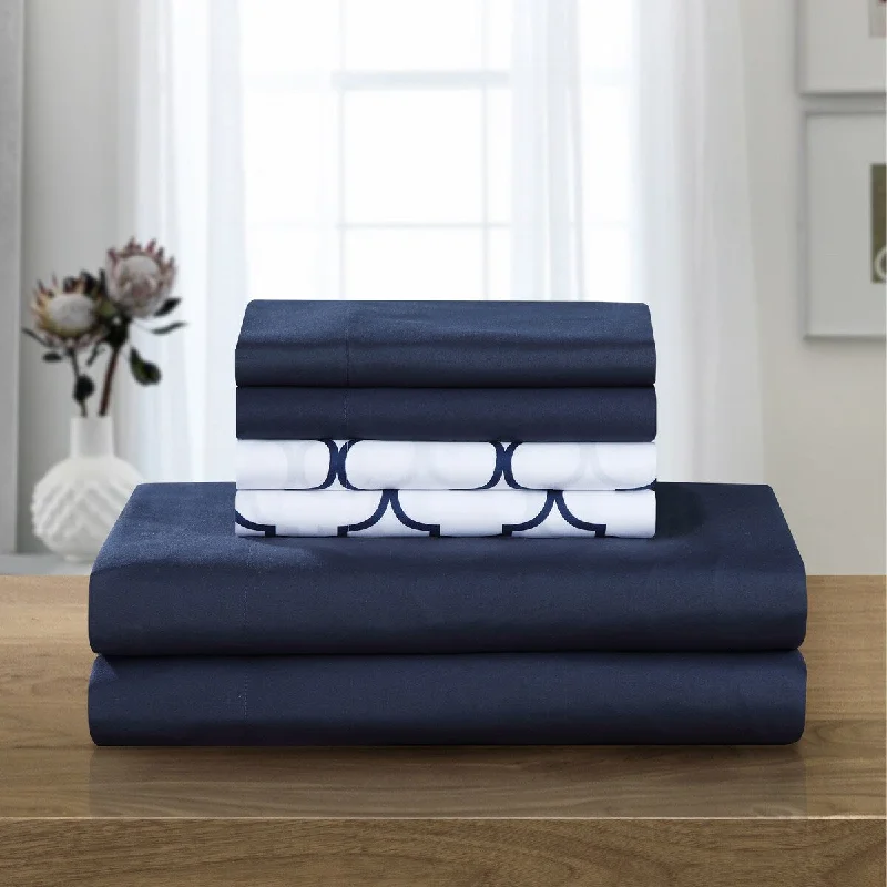 Chic Home Solid Navy with Tymon Navy 6 Piece Sheet Set