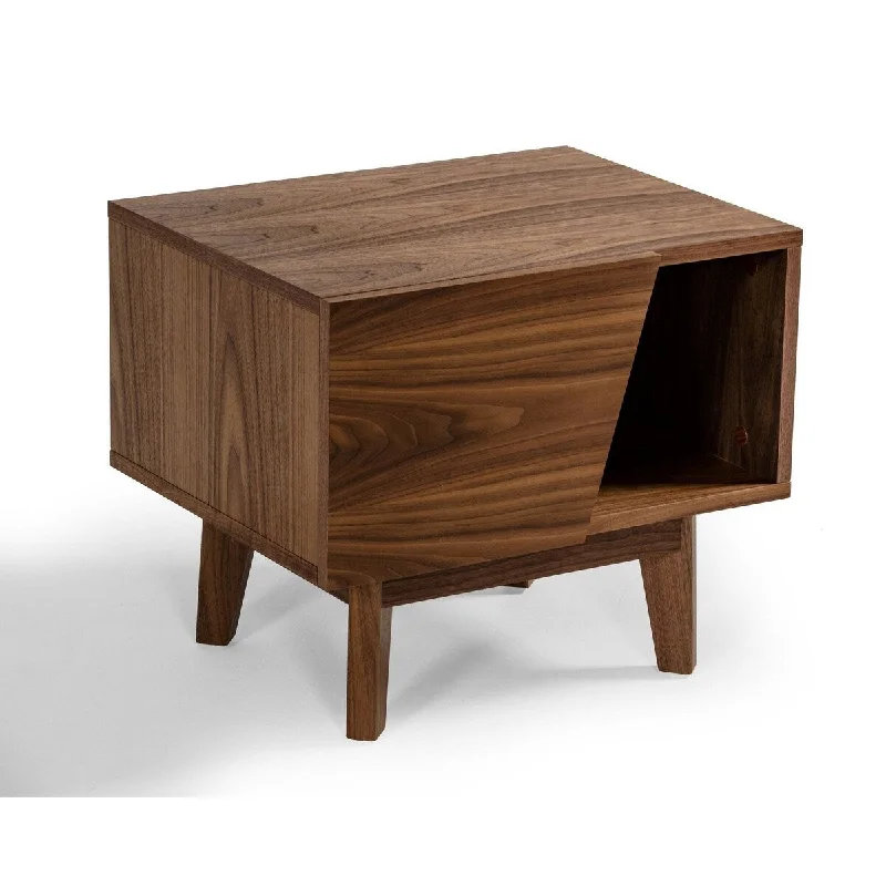 Cid 24 Inch Mid Century Modern Nightstand, 1 Drawer, 1 Compartment, Walnut