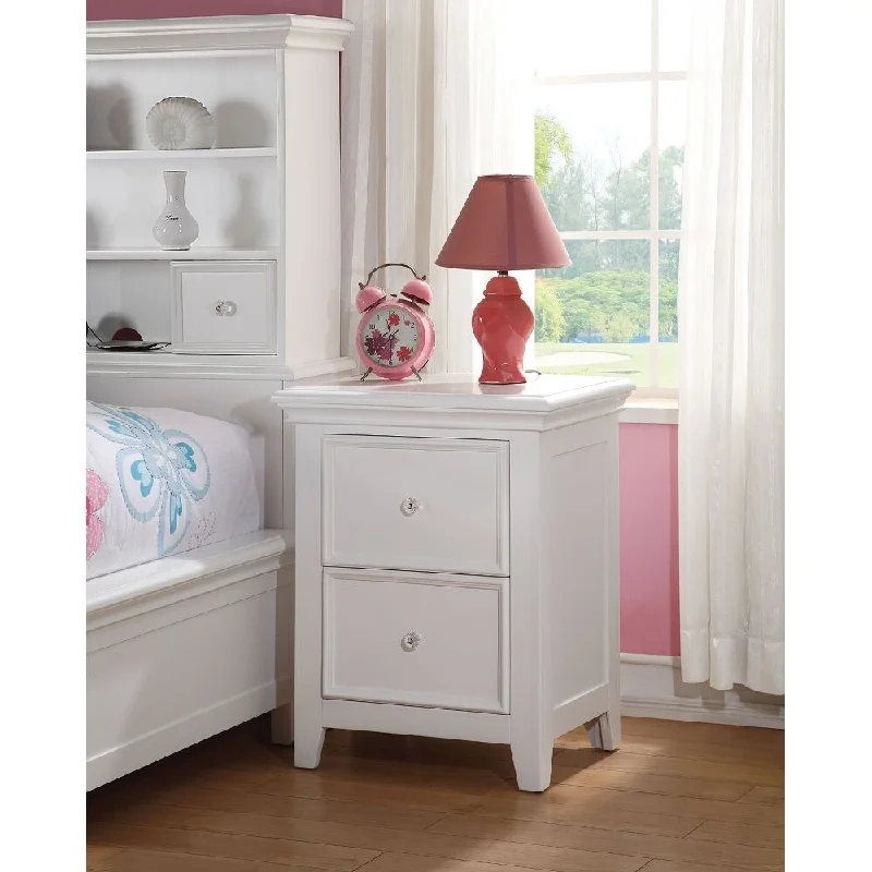 Contemporary and Casual Pinewood Nightstand (2 DRAWERS) Wooden Tapered Leg, White