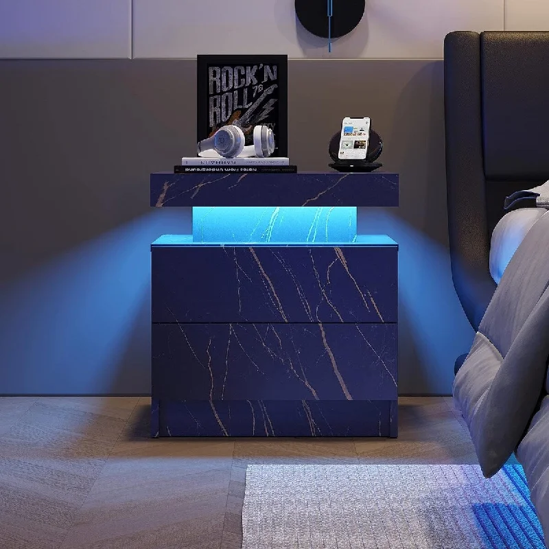 Contemporary Nightstand with LED Lighting and 2 Storage Drawers