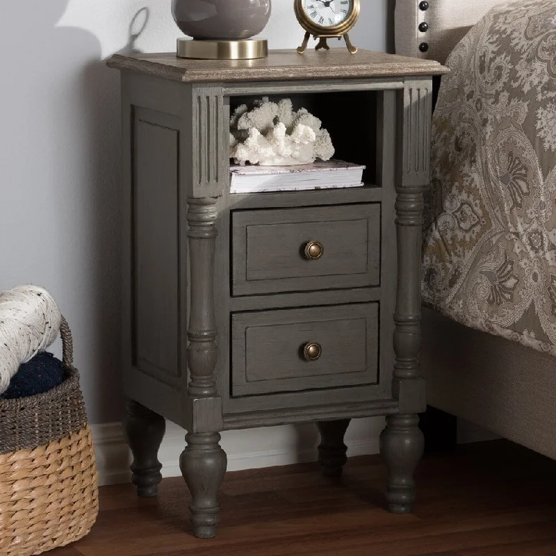 Country Cottage Brown 2-Drawer Nightstand by Baxton Studio