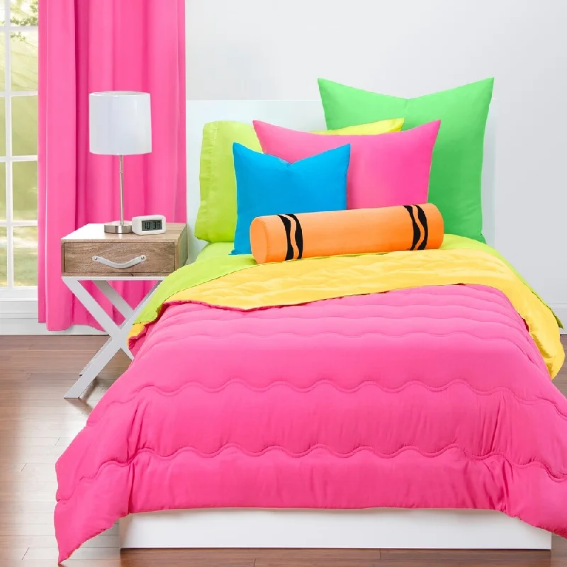 Crayola Hot Magenta and Laser Lemon Reversible Comforter & Sham Set