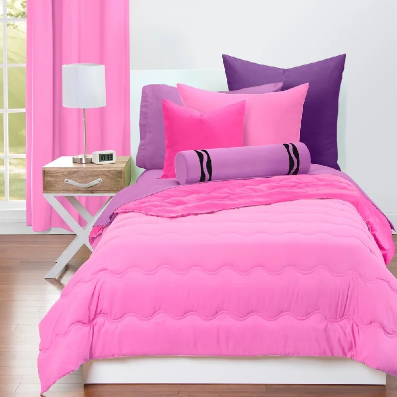 Crayola Pink Flamingo and Hot Magenta Reversible Comforter & Sham Set