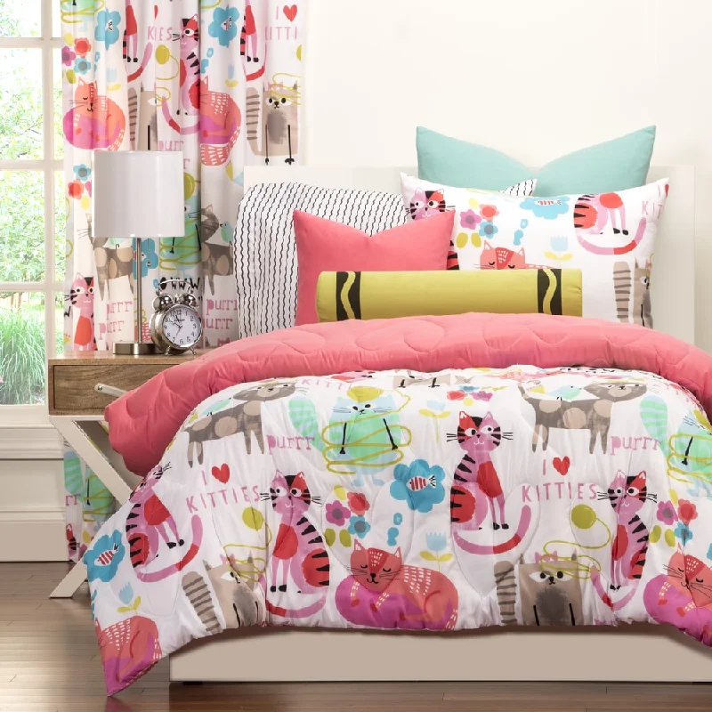 Crayola Purrty Cat Pink Brushed Microfiber Comforter & Sham Set