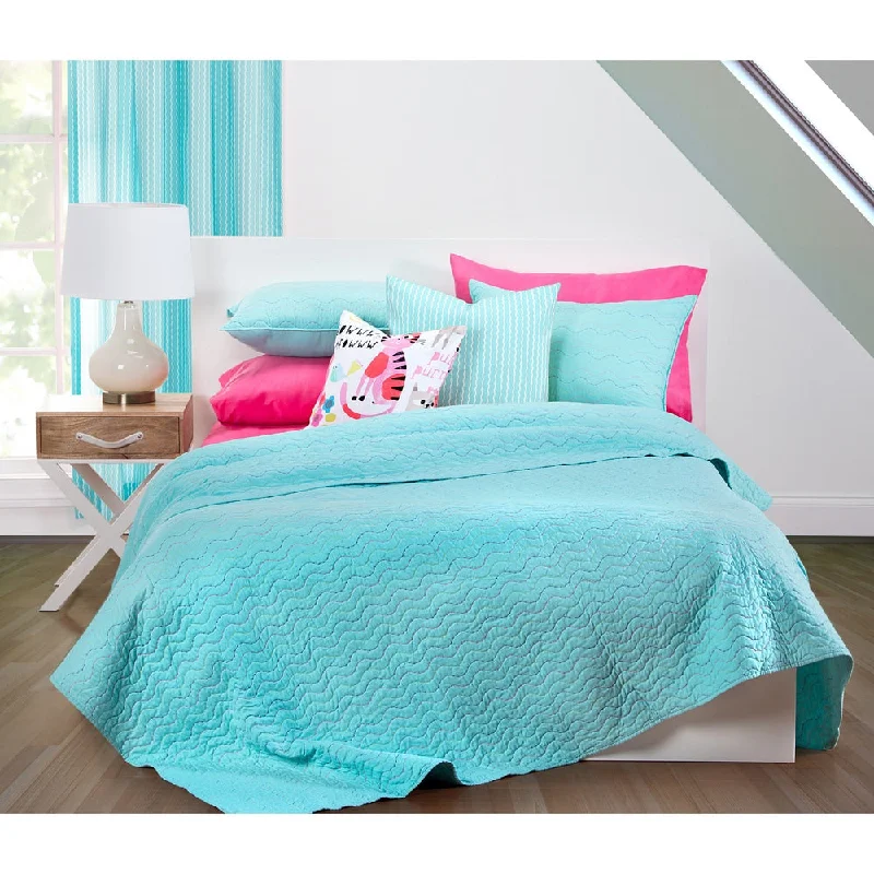 Crayola Stitched Robin's Egg Blue 3-piece Quilted Coverlet Set