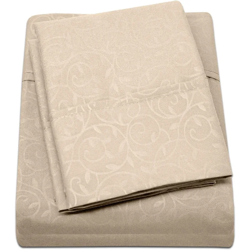 Décor&More 1800 Series Queen Size 4 Piece Vine Embossed Sheet Set - Mocha