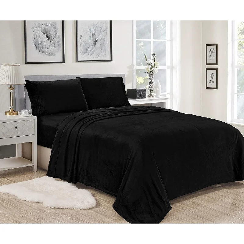 Décor&More Luxury Elegance 3 Piece Full Size Extra Soft Velvet Touch Microplush Sheet Set - Black