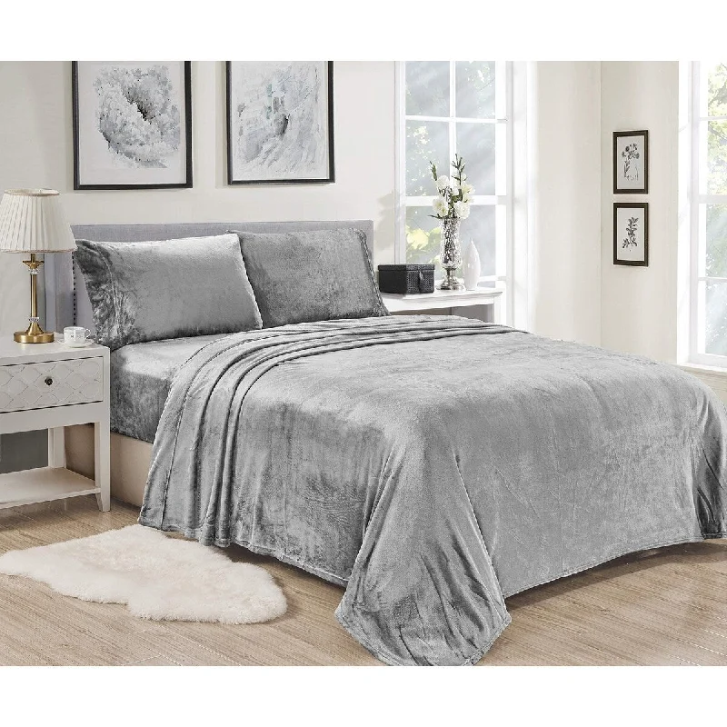 Décor&More Luxury Elegance 3 Piece King Size Extra Soft Velvet Touch Microplush Sheet Set - Grey