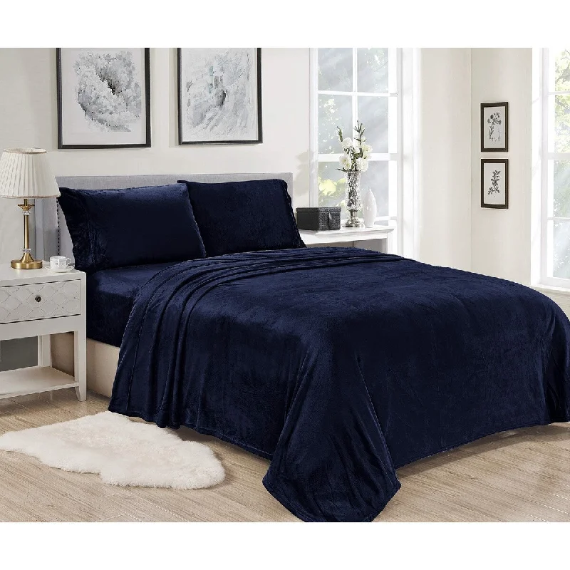 Décor&More Luxury Elegance 3 Piece King Size Extra Soft Velvet Touch Microplush Sheet Set - Navy