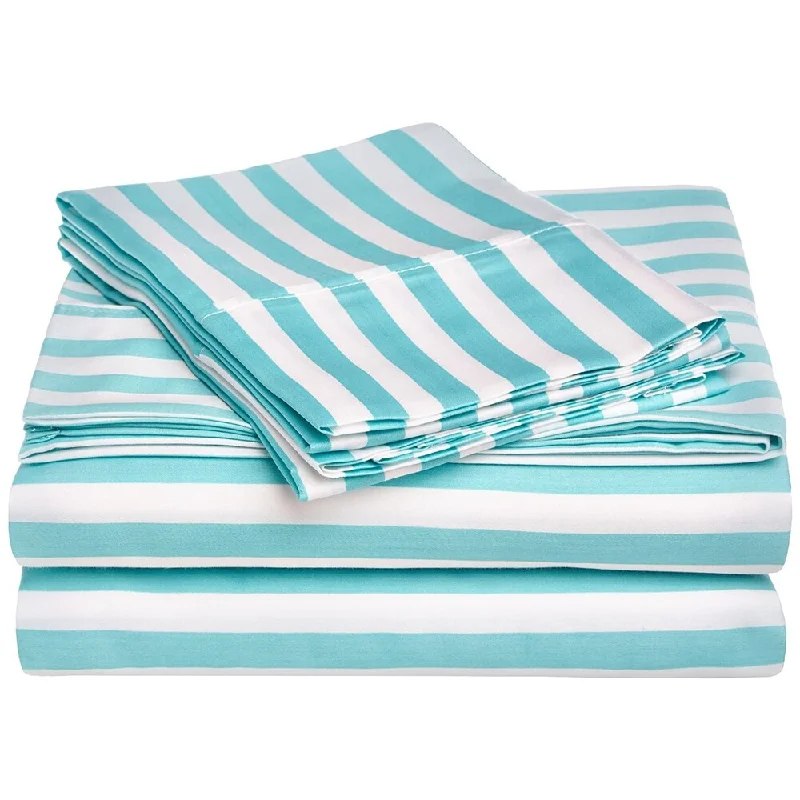 Decorative Kids Striped Cabana Cotton Sheet Set Twin Sky Blue