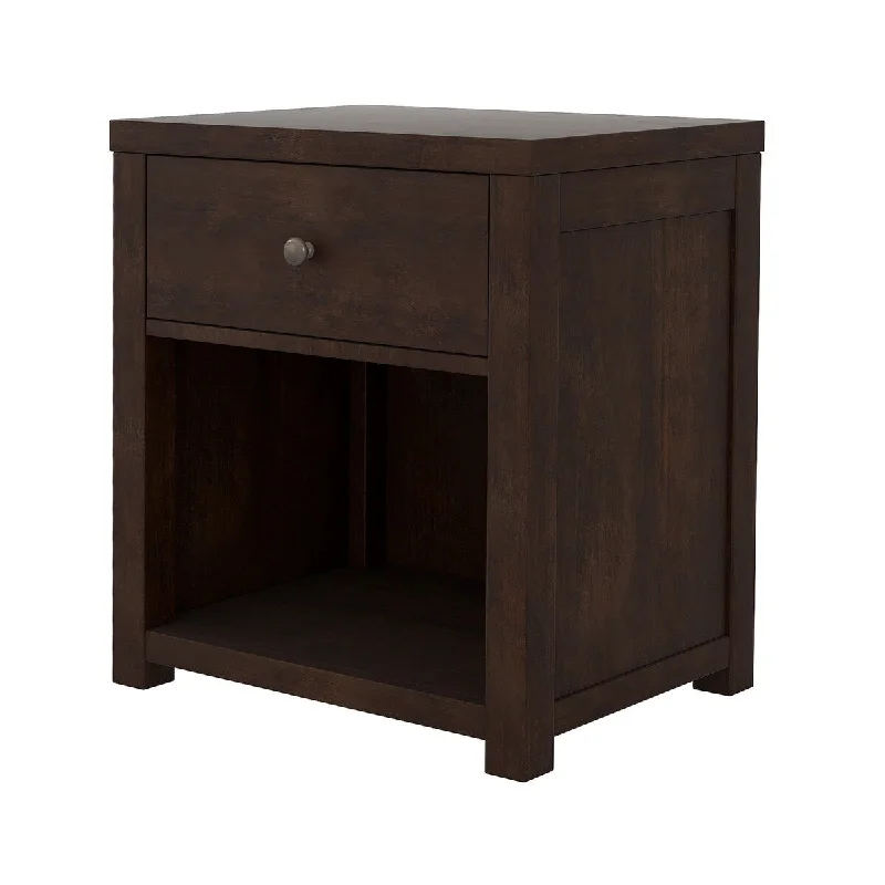 Derek 25 Inch Modern Nightstand with Drawer and Bottom Shelf, Dark Brown