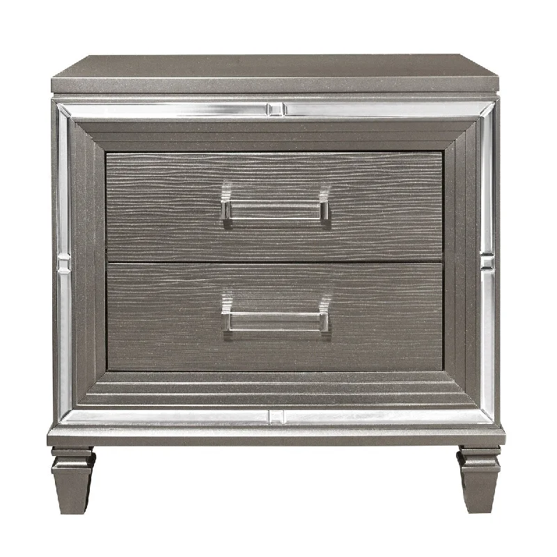 Elegant Style Silver-Gray Metallic Finish Nightstand