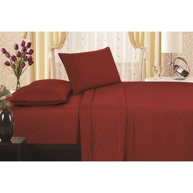 Embossed Vine Sheet Set King Sheet Set Burgundy