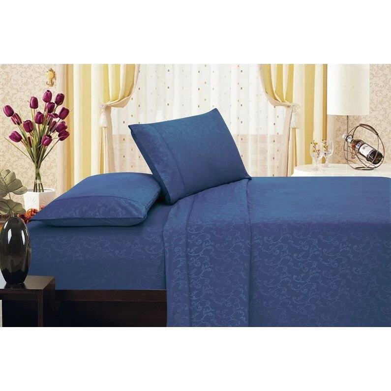 Embossed Vine Sheet Set King Sheet Set Navy