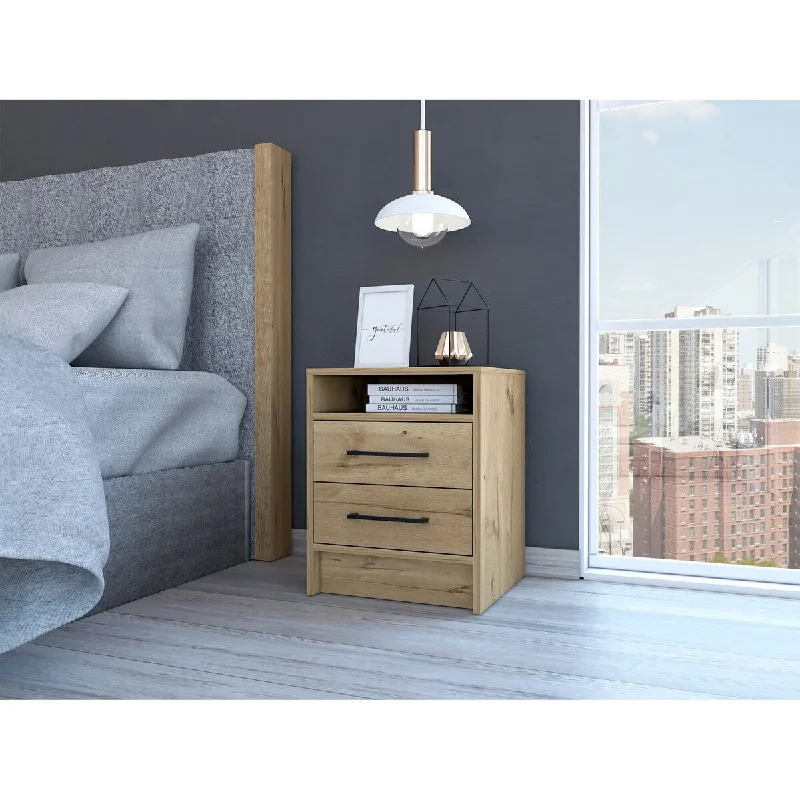 Eter Nightstand, Superior Top, Two Drawers -Light Oak