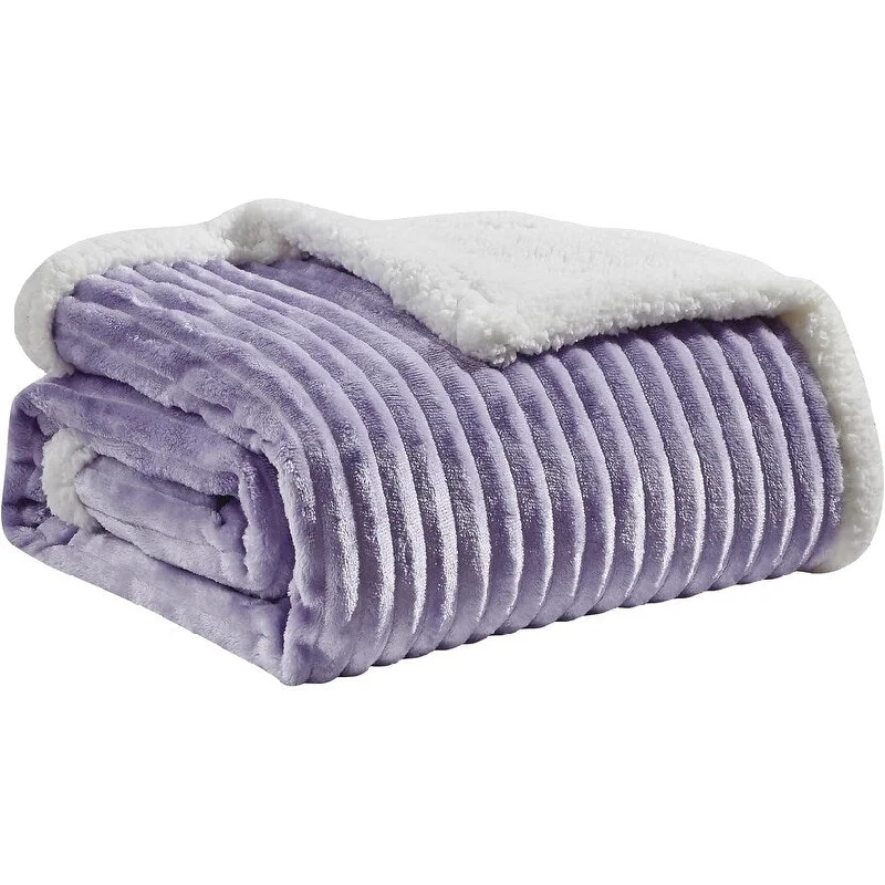 Faith, Hope, Love Home Décor Queen Size Corduroy Oversized Sherpa Blankets (90" x 90") - Lilac