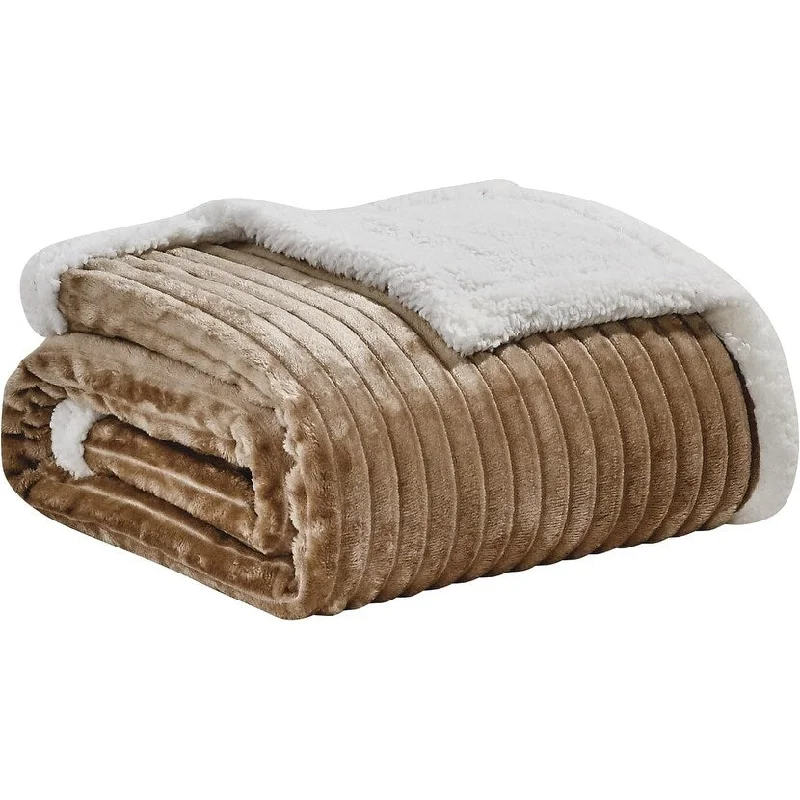 Faith, Hope, Love Home Décor Queen Size Corduroy Oversized Sherpa Blankets (90" x 90") - Taupe