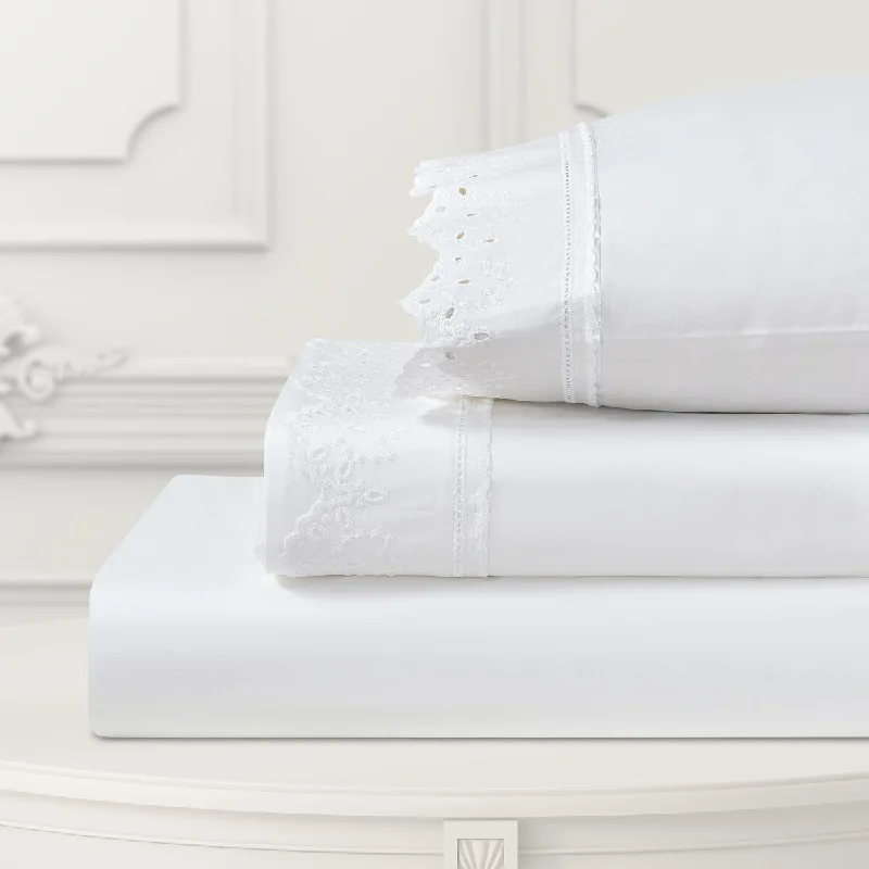 Five Queens Court Eyelet Shabby Chic Style 4-Piece Sheet Set