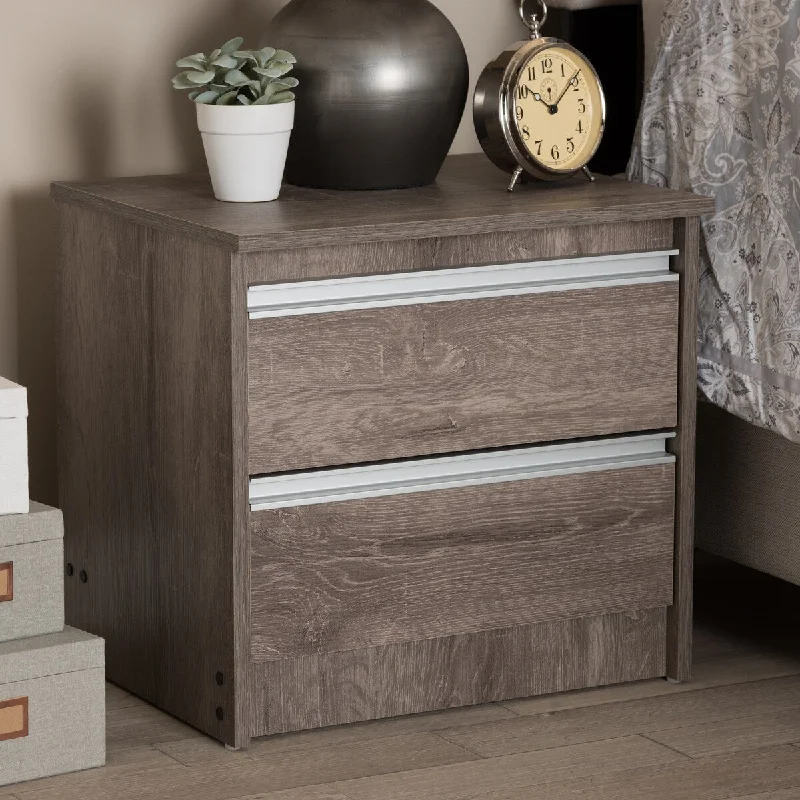 Gallia Modern and Contemporary Oak Brown Finished 2-Drawer Nightstand