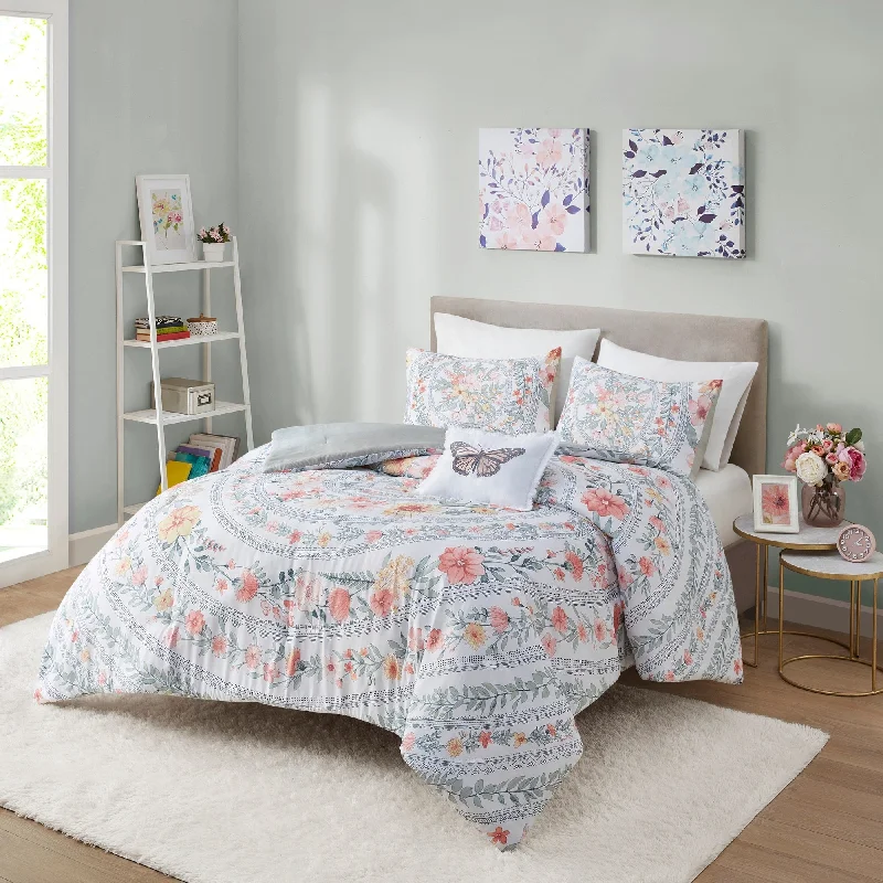 Intelligent Design Amara Blush/ Green Boho Comforter Set