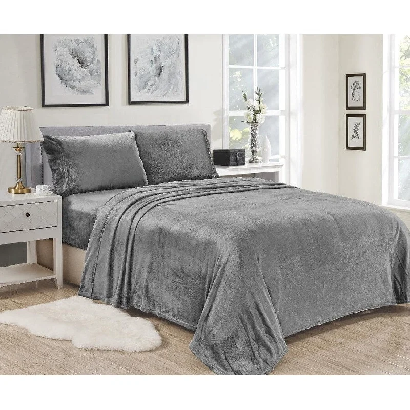 Kansas 4pc Microplush Sheet Set - Light Gray - King