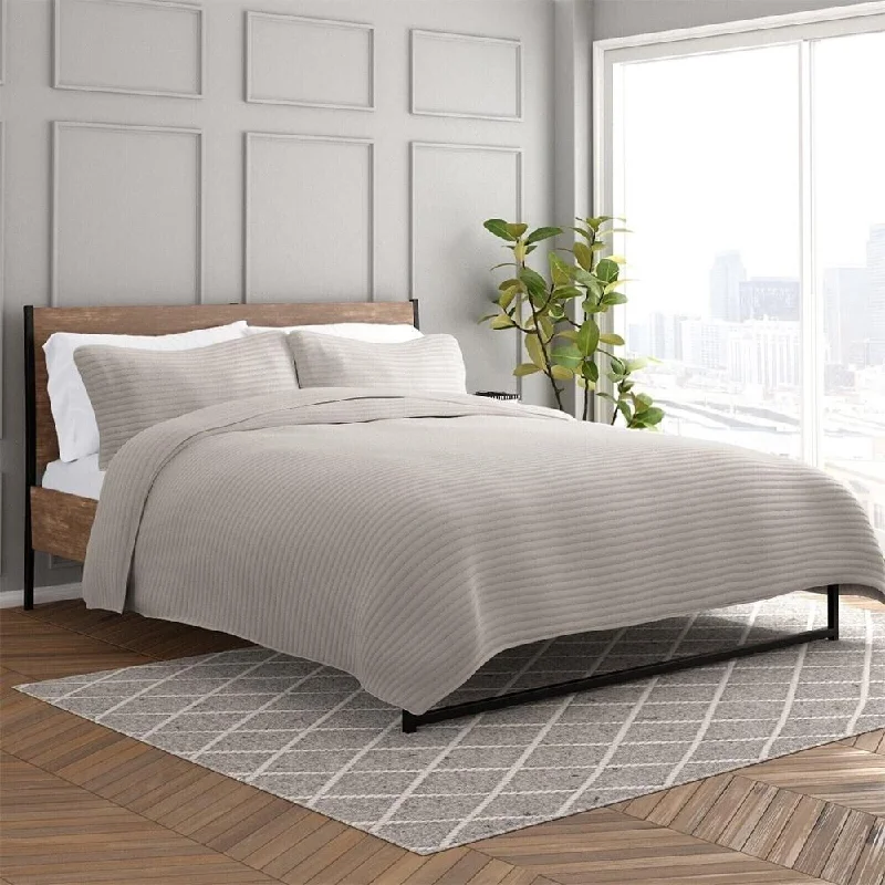 King/Cal King Lightweight Quilted Coverlet Set Stripe Latte