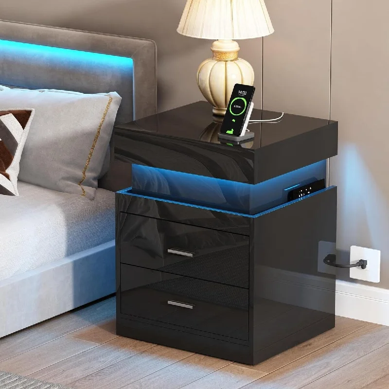 LED Nightstand with Charging Station,Smart 15.7"D x 17.7"W x 22.83"H