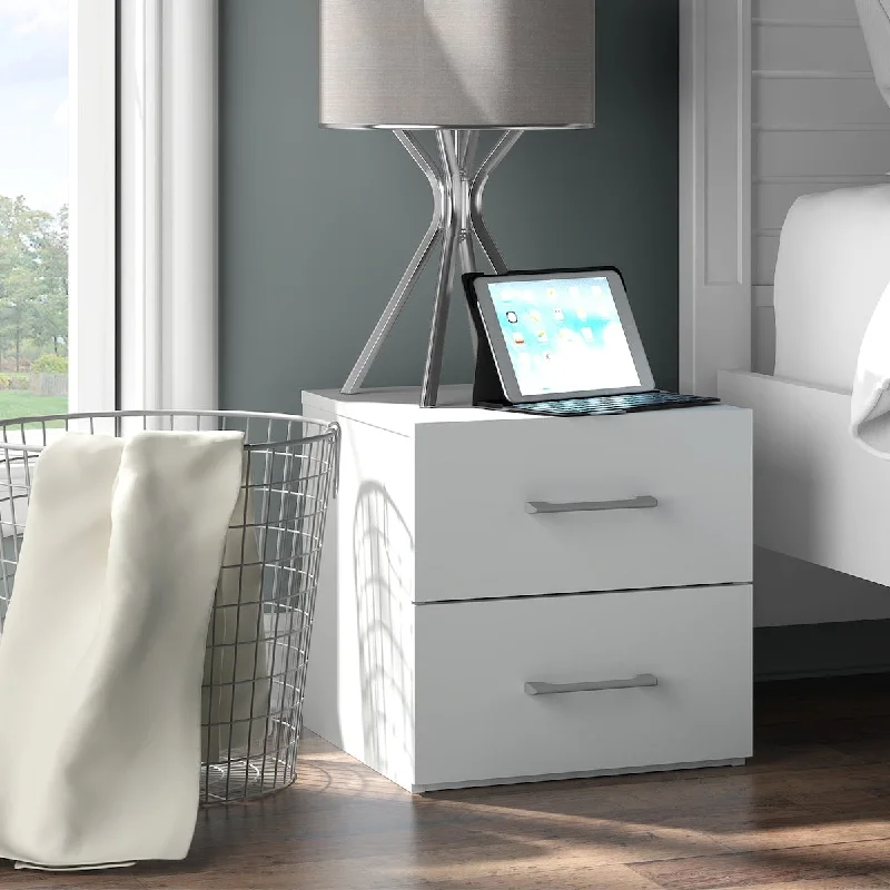 Lundy Low Profile Nightstand with USB, White, by Living Essentials