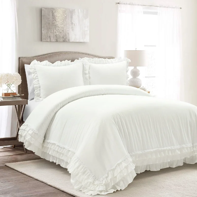 Lush Decor Ella Ruffle Lace 100 Percent Cotton Duvet Cover Set