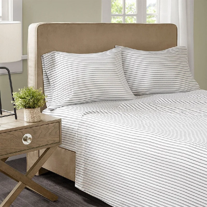 Madison Park Essentials Chambray Sheet Set Full Grey Stripe