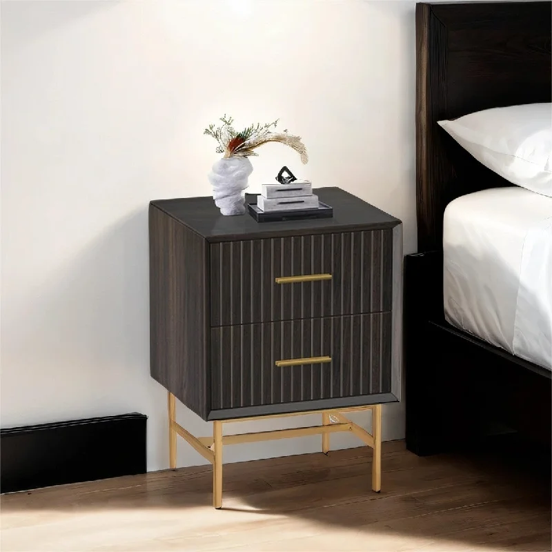 MDF Wood Brown Nightstand Small Cabinet Side Tables with 2 Drawers