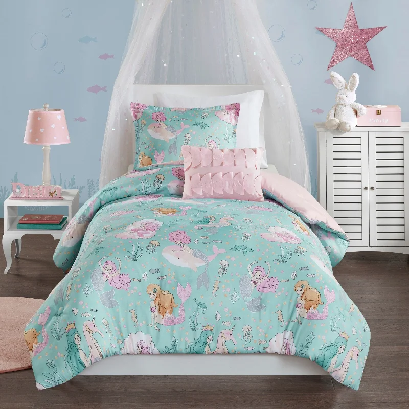 Mi Zone Kids Leilani Aqua/ Pink Printed Mermaid Comforter Set